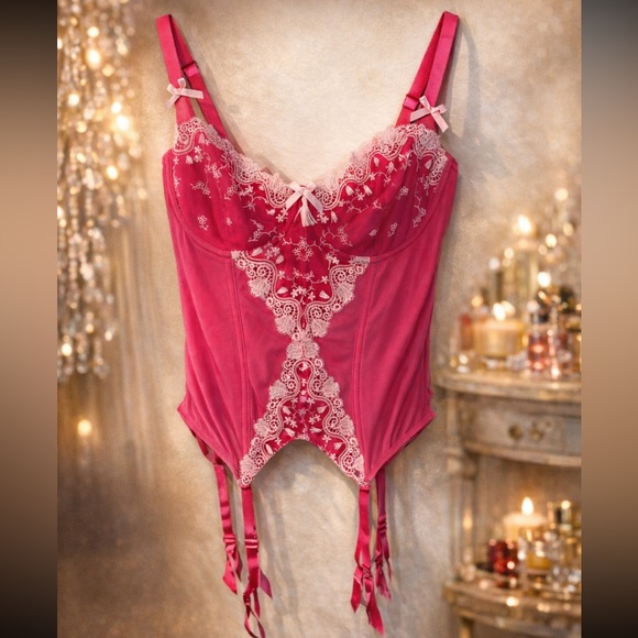 NWT Vintage Parfait Embroidered coquette girl Barbiecore pink sheer corset 36DD - Picture 1 of 5